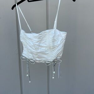 Area bow white diamond crop tank top size S NWT